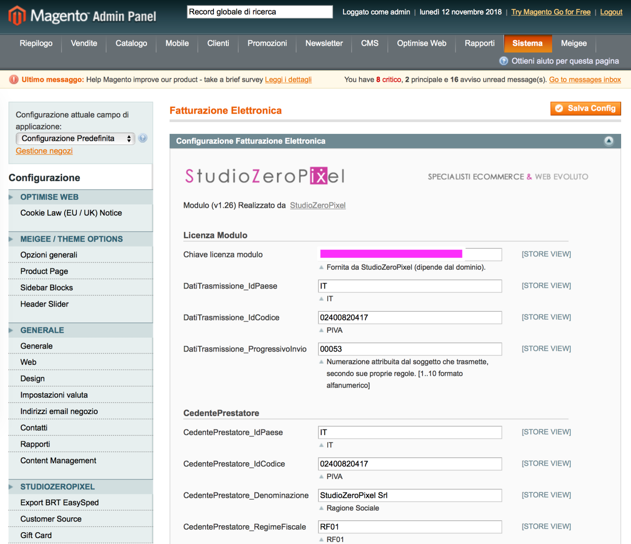 Modulo Magento fattura elettronica