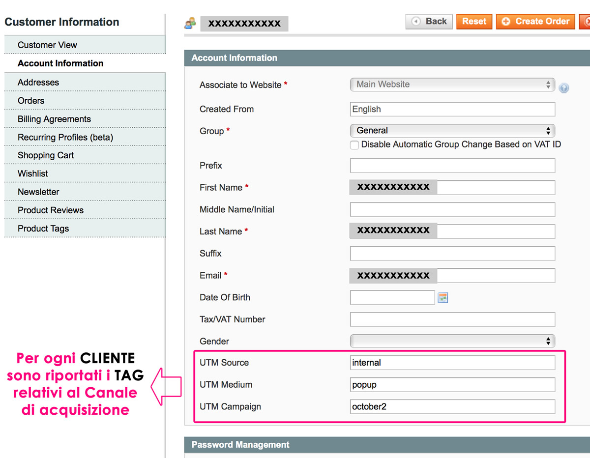 TAG Tracking Utente Magento Campagna PPC